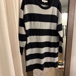 LOFT Black and Gray Knit Sweater Dress